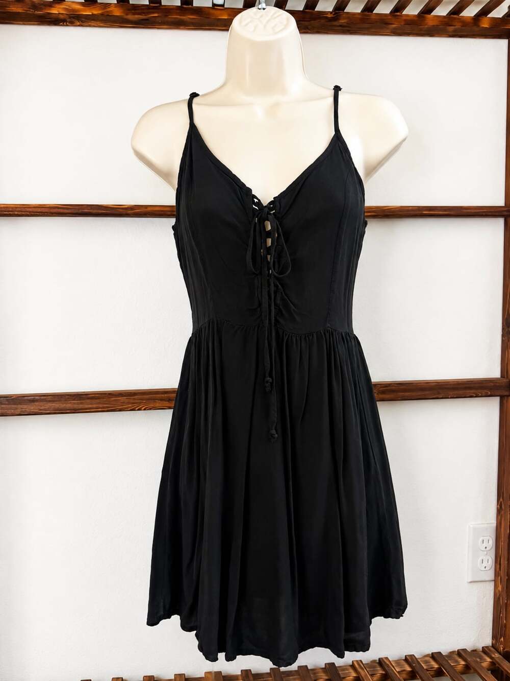 Forever 21 Black Lace-Up V-Neck Cami Mini Dress
